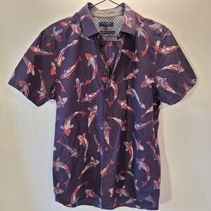 Ted Baker London Koi Fish Short Sleeve Casual Button Down Shirt - Size 3